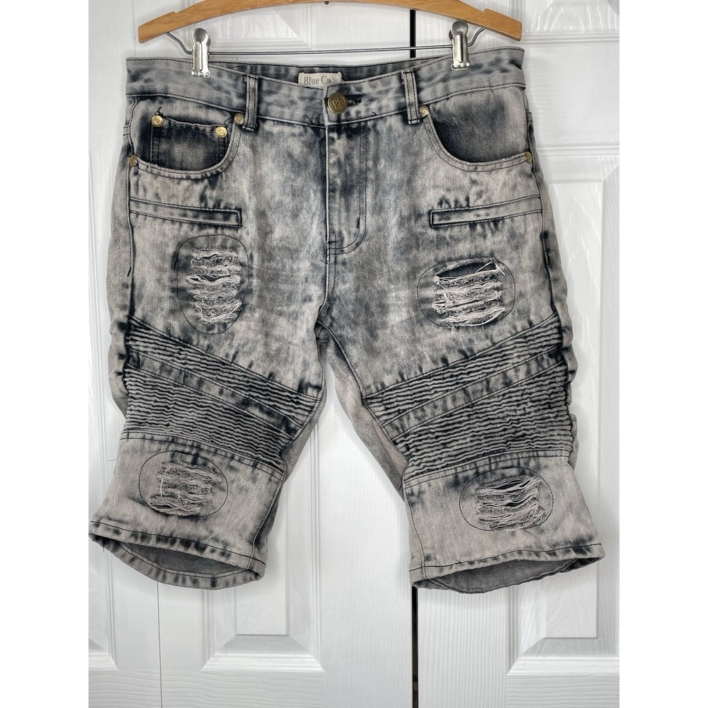 Blue Cult Mens Distressed Acid Washed Denim Shorts Baggy Skater Sz 32